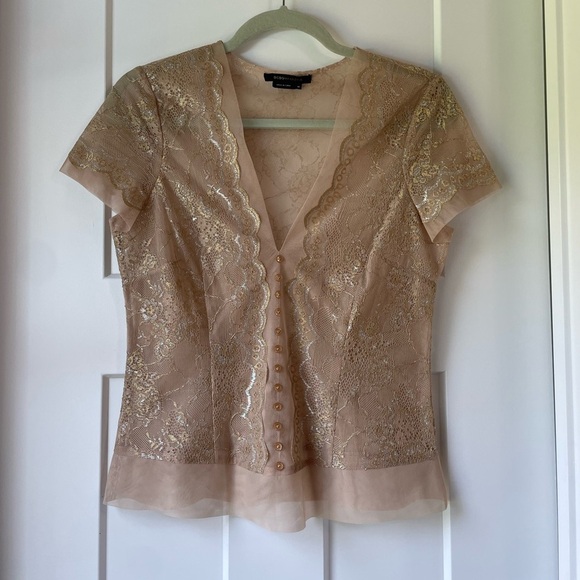 Y2K BCBG Max Azria Gold Lace V-neck Top Size Medium - Picture 5 of 9